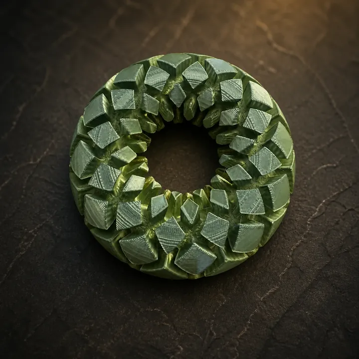 Four-inch Rodin coil in a green finish on dark slate.